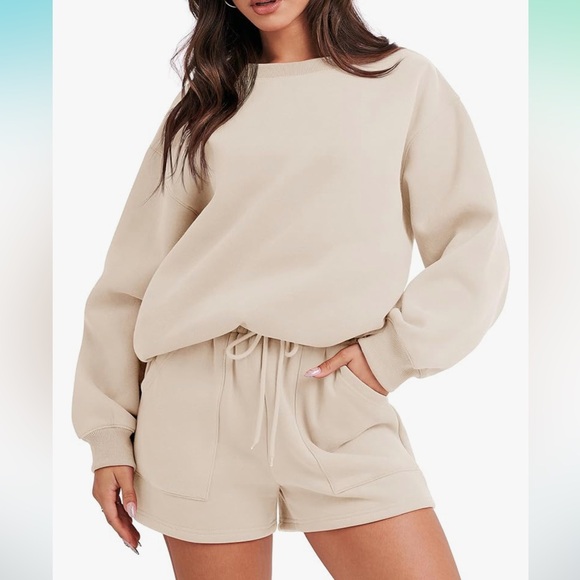 ANRABESS Women 2 Piece Outfits Sweat Shorts Vanilla Sz.M - Picture 3 of 7